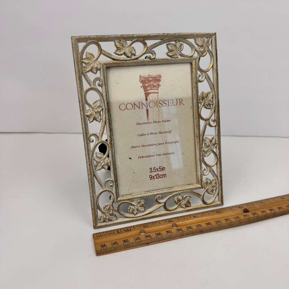 Vtg 90s Connoisseur Ivy Cream Gold Accents Metal Picture Photo Frame Tabletop
